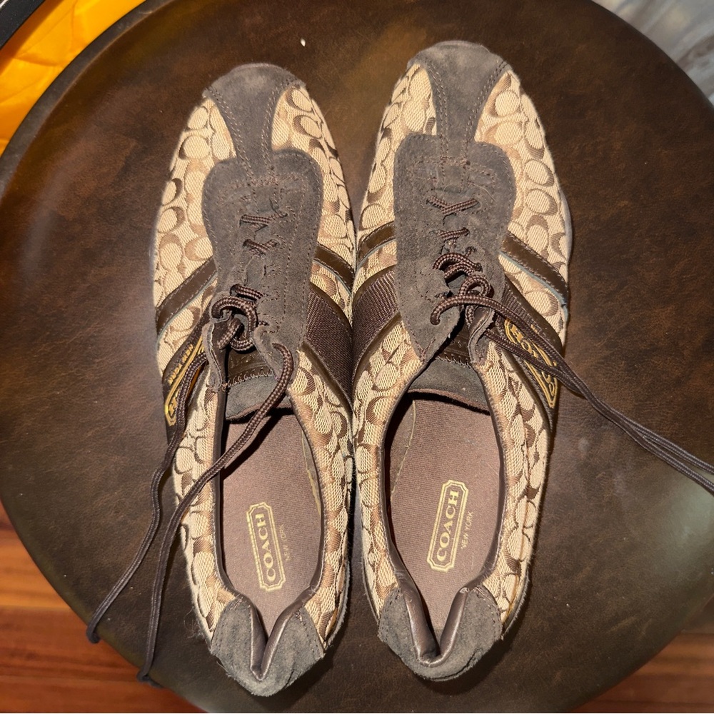 Coach Women's Brown and Tan Patterned Sneakers